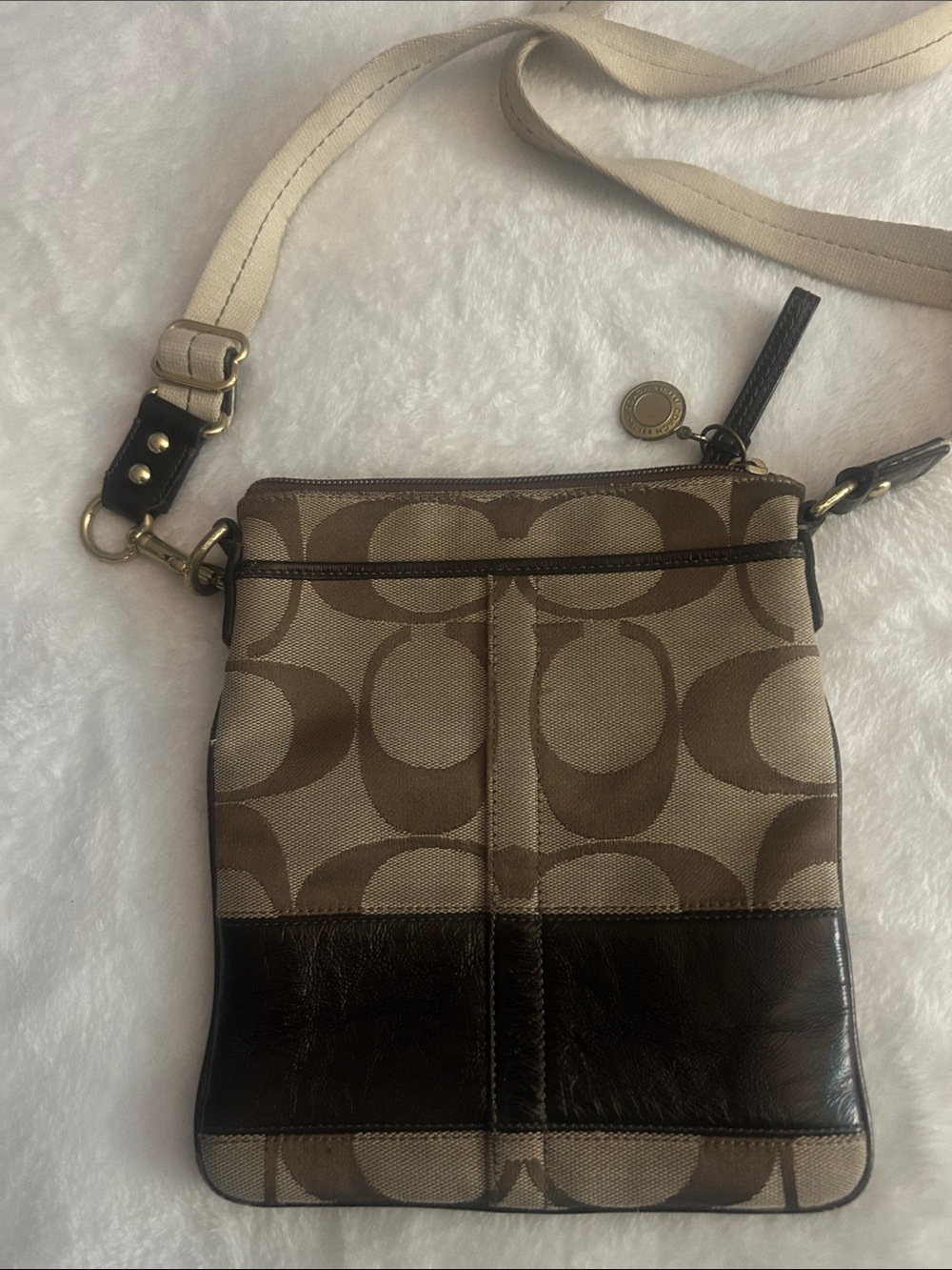 Coach Tan and Brown Signature Crossbody Bag